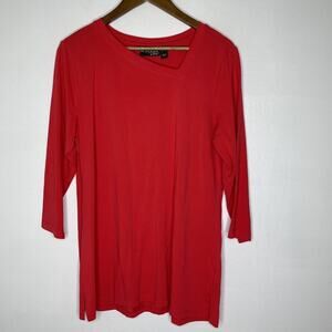 Attitudes by Renee Shirt Womens Medium Red 3/4 Sleeve Tunic V Neck Stretch Top
